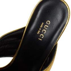 Pre Owned Gucci Metallic Gold Leather Webby Slide Sandals Size 39.5