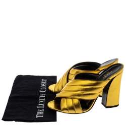 Pre Owned Gucci Metallic Gold Leather Webby Slide Sandals Size 39.5