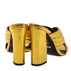 Pre Owned Gucci Metallic Gold Leather Webby Slide Sandals Size 39.5