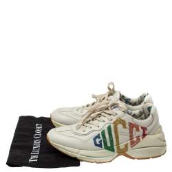 Pre Owned Gucci White Leather Glitter Rhyton Lace Up Sneakers Size 40