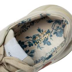 Pre Owned Gucci White Leather Glitter Rhyton Lace Up Sneakers Size 40