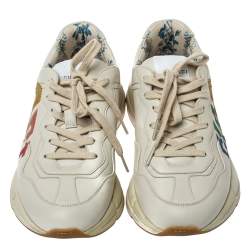 Pre Owned Gucci White Leather Glitter Rhyton Lace Up Sneakers Size 40