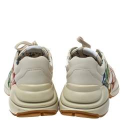 Pre Owned Gucci White Leather Glitter Rhyton Lace Up Sneakers Size 40