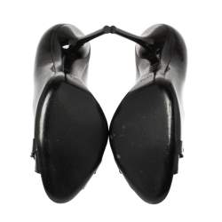 Gucci Black Patent Leather Horsebit Peep Toe Pumps Size 37