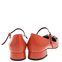 مملوكة مسبقًا حذاء غوتشى فلات مقدمة مربعة مارين جين هورسبيت جلد برتقالى مقاس 36.5