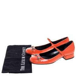 مملوكة مسبقًا حذاء غوتشى فلات مقدمة مربعة مارين جين هورسبيت جلد برتقالى مقاس 36.5