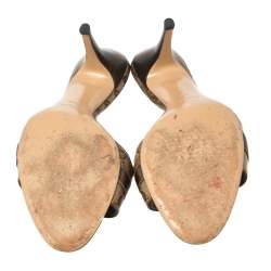 Pre Owned صندل سلايد غوتشى فيونكة معدن كانفاس كريستال جى جى بيج /بنى مقاس 40