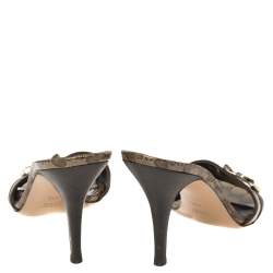 Pre Owned صندل سلايد غوتشى فيونكة معدن كانفاس كريستال جى جى بيج /بنى مقاس 40