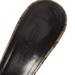 Pre Owned صندل سلايد غوتشى فيونكة معدن كانفاس كريستال جى جى بيج /بنى مقاس 40