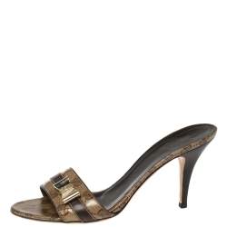 Pre Owned صندل سلايد غوتشى فيونكة معدن كانفاس كريستال جى جى بيج /بنى مقاس 40