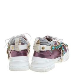 Gucci Metallic Purple Leather and Mesh Flashtrek Removable Crystals Sneakers Size 38