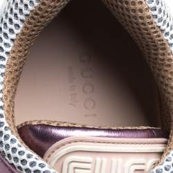 Gucci Metallic Purple Leather and Mesh Flashtrek Removable Crystals Sneakers Size 38