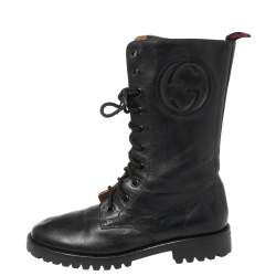 Gucci Deep Navy Leather Combat Boots Size 35