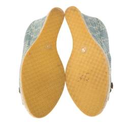 Gucci Light Blue Denim Horsebit Wedge Pumps Size 38