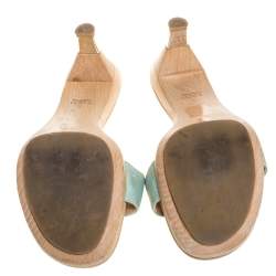 Pre Owned Gucci Gold/Light Blue GG Canvas Heel Slide Sandals Size 37