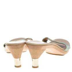 Pre Owned Gucci Gold/Light Blue GG Canvas Heel Slide Sandals Size 37