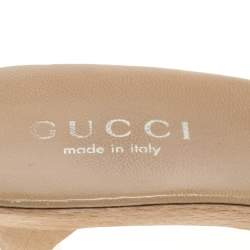 Pre Owned Gucci Gold/Light Blue GG Canvas Heel Slide Sandals Size 37