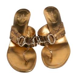 مملوكة مسبقًا Gucci Gold Guccissima Leather Horsebit Slide Thong Sandals Size 37C