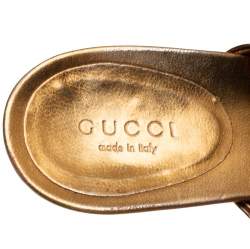 مملوكة مسبقًا Gucci Gold Guccissima Leather Horsebit Slide Thong Sandals Size 37C