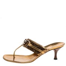 مملوكة مسبقًا Gucci Gold Guccissima Leather Horsebit Slide Thong Sandals Size 37C
