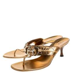 مملوكة مسبقًا Gucci Gold Guccissima Leather Horsebit Slide Thong Sandals Size 37C