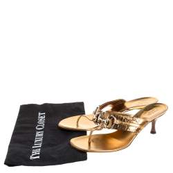 مملوكة مسبقًا Gucci Gold Guccissima Leather Horsebit Slide Thong Sandals Size 37C