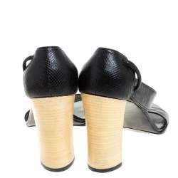 Gucci Vintage Black Snakeskin Ankle Cuff Open Toe Sandals Size 36