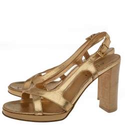 Gucci Gold Leather Criss Cross Slingback Sandals Size 35.5
