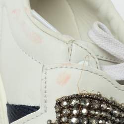 مملوكة مسبقًا Gucci White Leather Ace Embellished Bow Patch Lace Up Sneakers Size 37