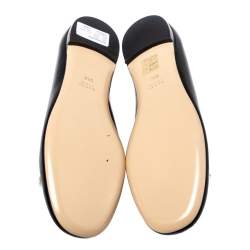 Pre Owned حذاء باليرينا فلات غوتشي مموج جلد أسود مقاس 38.5