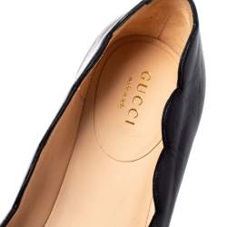 Pre Owned حذاء باليرينا فلات غوتشي مموج جلد أسود مقاس 38.5