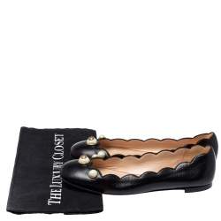 Pre Owned حذاء باليرينا فلات غوتشي مموج جلد أسود مقاس 38.5