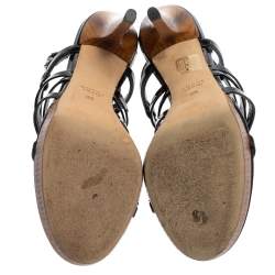 Pre Owned Gucci Black Patent Leather Bamboo Strappy Platform Sandals Size 36