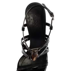 Pre Owned Gucci Black Patent Leather Bamboo Strappy Platform Sandals Size 36