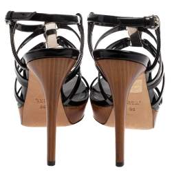 Pre Owned Gucci Black Patent Leather Bamboo Strappy Platform Sandals Size 36