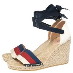 مملوكة مسبقًا Gucci Multicolor Canvas Lilibeth Web Platform Wedge Sandals Size 38