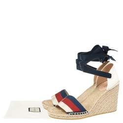 مملوكة مسبقًا Gucci Multicolor Canvas Lilibeth Web Platform Wedge Sandals Size 38