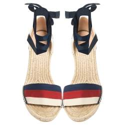 مملوكة مسبقًا Gucci Multicolor Canvas Lilibeth Web Platform Wedge Sandals Size 38