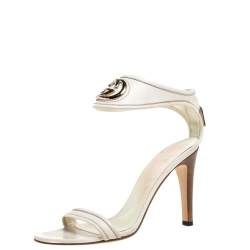 Pre Owned Gucci White Leather GG Interlocking Open Toe Sandals Size 40