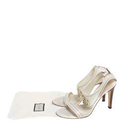Pre Owned Gucci White Leather GG Interlocking Open Toe Sandals Size 40