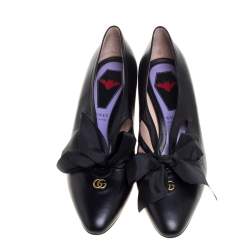 مملوكة مسبقًا حذاء كعب عالى غوتشى بريث زخرفة فيونكة جى جى تفاصيل قصة جلد أسود مقاس 38.5