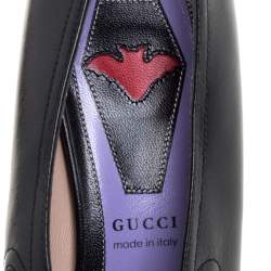 مملوكة مسبقًا حذاء كعب عالى غوتشى بريث زخرفة فيونكة جى جى تفاصيل قصة جلد أسود مقاس 38.5