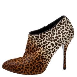 Pre Owned Gucci Beige Leopard Calfhair and Leather Ankle Booties Size 40