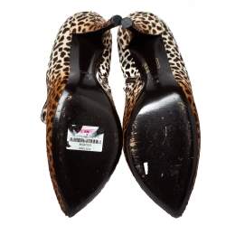 Pre Owned Gucci Beige Leopard Calfhair and Leather Ankle Booties Size 40