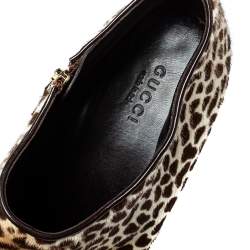 Pre Owned Gucci Beige Leopard Calfhair and Leather Ankle Booties Size 40