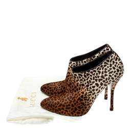 Pre Owned Gucci Beige Leopard Calfhair and Leather Ankle Booties Size 40
