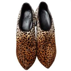 Pre Owned Gucci Beige Leopard Calfhair and Leather Ankle Booties Size 40