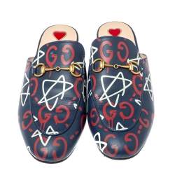 Pre Owned حذاء مولز غوتشى برنستاون أبولو ستار جلد كحلى مقاس 38