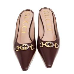 مملوكة مسبقًا Gucci Burgundy Leather Interlocking G Horsebit Pointed Toe Mules Size 40