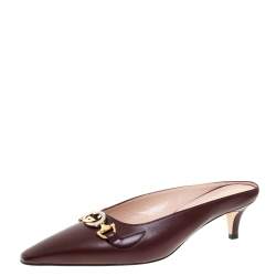 مملوكة مسبقًا Gucci Burgundy Leather Interlocking G Horsebit Pointed Toe Mules Size 40